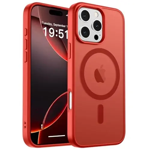zapica iPhone 16 Pro uchun magnitli g'ilof, [MagSafe bilan mos] [Harbiy darajadagi zarbadan himoya] Yarim shaffof mato zarbga chidamli tirnalishga qarshi telefon g'ilofi, qizil - 2