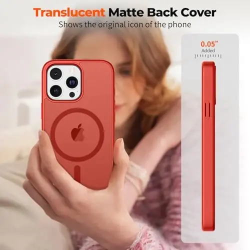 zapica iPhone 16 Pro uchun magnitli g'ilof, [MagSafe bilan mos] [Harbiy darajadagi zarbadan himoya] Yarim shaffof mato zarbga chidamli tirnalishga qarshi telefon g'ilofi, qizil - 7