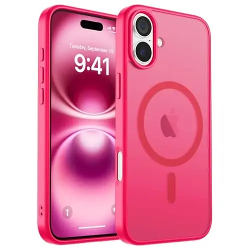 zapica iPhone 16 uchun Magnetic Case, [MagSafe bilan mos] [Harbiy darajadagi tushishdan himoya] Shaffof mato zarbga chidamli tirnalishga qarshi telefon qutisi, Toʻq pushti - 1