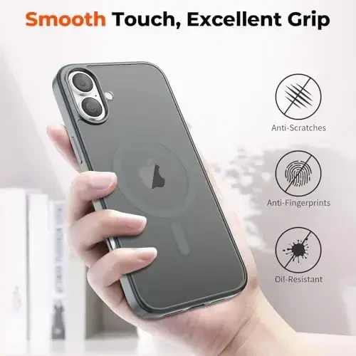zapica iPhone 16 uchun Magnetic gʻilofi, [MagSafe bilan mos] [Harbiy darajadagi tushishdan himoya] Yarim shaffof mato zarbga chidamli tirnalishga qarshi telefon gʻilofi, toʻq kulrang - 6