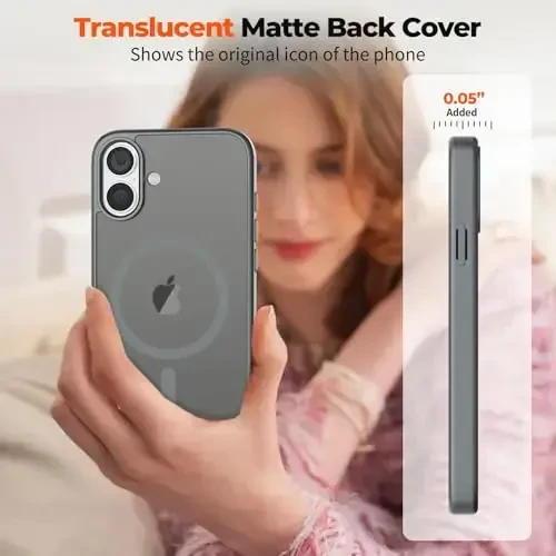 zapica iPhone 16 uchun Magnetic gʻilofi, [MagSafe bilan mos] [Harbiy darajadagi tushishdan himoya] Yarim shaffof mato zarbga chidamli tirnalishga qarshi telefon gʻilofi, toʻq kulrang - 7