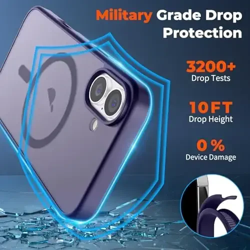 zapica iPhone 16 uchun magnitli g‘ilof, [MagSafe bilan mos] [Harbiy darajadagi tushishdan himoya] Yarim shaffof mato zarbga chidamli tirnalishga qarshi telefon g‘ilofi, to‘q binafsha - 4