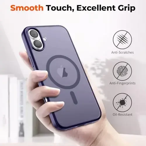 zapica iPhone 16 uchun magnitli g‘ilof, [MagSafe bilan mos] [Harbiy darajadagi tushishdan himoya] Yarim shaffof mato zarbga chidamli tirnalishga qarshi telefon g‘ilofi, to‘q binafsha - 6