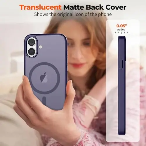 zapica iPhone 16 uchun magnitli g‘ilof, [MagSafe bilan mos] [Harbiy darajadagi tushishdan himoya] Yarim shaffof mato zarbga chidamli tirnalishga qarshi telefon g‘ilofi, to‘q binafsha - 7