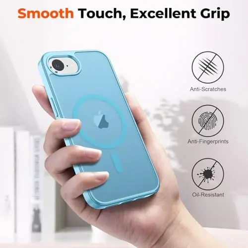 zapica iPhone 16e için Manyetik Kılıf, [MagSafe ile Uyumlu] [Askeri Sınıf Düşme Koruması] Yarı Saydam Mat Darbeye Dayanıklı Çizilmez Telefon Kılıfı, Açık Mavi - 5