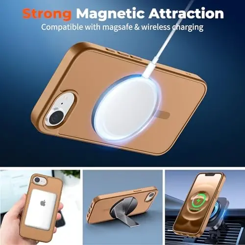 zapica Magnetic for iPhone 16e Case, [Compatible with MagSafe] [Military Grade Drop Protection] Translucent Matte Shockproof Anti-Scratch Phone Case, Brown - ZAPICA (1)