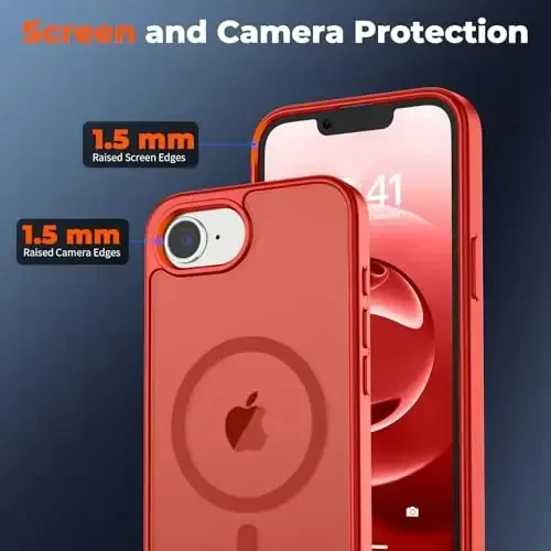 zapica Magnetic for iPhone 16e Case, [Compatible with MagSafe] [Military Grade Drop Protection] Translucent Matte Shockproof Anti-Scratch Phone Case, Red - 6