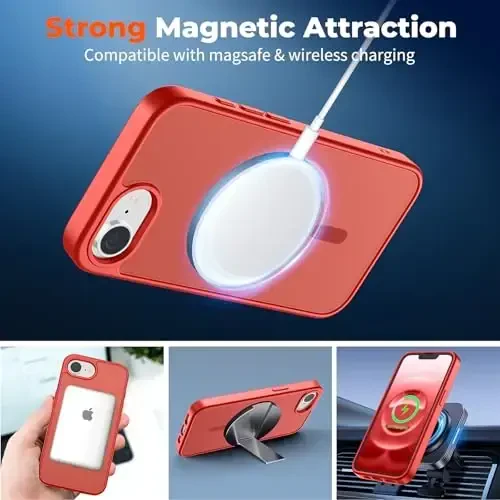 zapica Magnetic for iPhone 16e Case, [Compatible with MagSafe] [Military Grade Drop Protection] Translucent Matte Shockproof Anti-Scratch Phone Case, Red - ZAPICA (1)