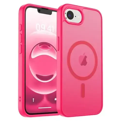 zapica Magnetic for iPhone 16e Case, [Compatible with MagSafe] [Military Grade Drop Protection] Translucent Matte Shockproof Anti-Scratch Phone Case, Hot Pink 