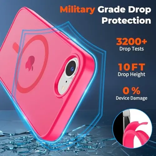 zapica Magnetic for iPhone 16e Case, [Compatible with MagSafe] [Military Grade Drop Protection] Translucent Matte Shockproof Anti-Scratch Phone Case, Hot Pink - 3