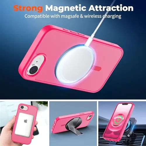 zapica Magnetic for iPhone 16e Case, [Compatible with MagSafe] [Military Grade Drop Protection] Translucent Matte Shockproof Anti-Scratch Phone Case, Hot Pink - ZAPICA (1)