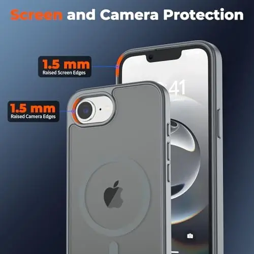 zapica iPhone 16e uchun Magnetic Case, [MagSafe bilan mos] [Harbiy darajadagi tushishdan himoya] Yarim shaffof mat zarbga qarshi tirnalishga qarshi telefon qutisi, to'q kulrang - 4