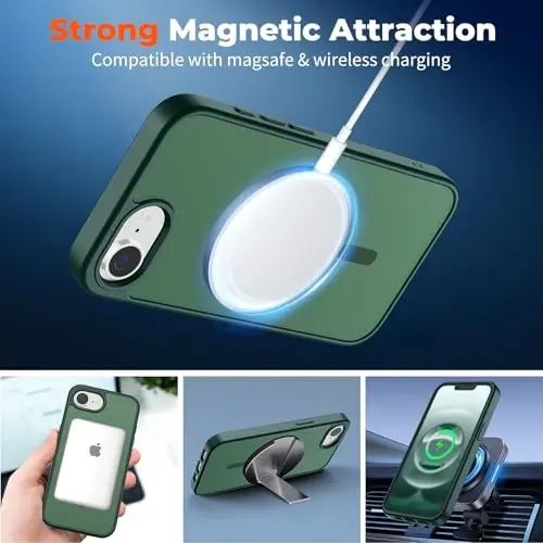 zapica iPhone 16e uchun Magnetic gʻilofi, [MagSafe bilan mos] [Harbiy darajadagi tushishdan himoya] Yarim shaffof mat zarbga chidamli tirnalishga qarshi telefon gʻilofi, oʻrmon yashili - ZAPICA (1)