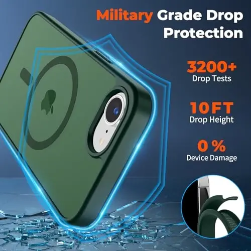 zapica iPhone 16e uchun Magnetic gʻilofi, [MagSafe bilan mos] [Harbiy darajadagi tushishdan himoya] Yarim shaffof mat zarbga chidamli tirnalishga qarshi telefon gʻilofi, oʻrmon yashili - 3