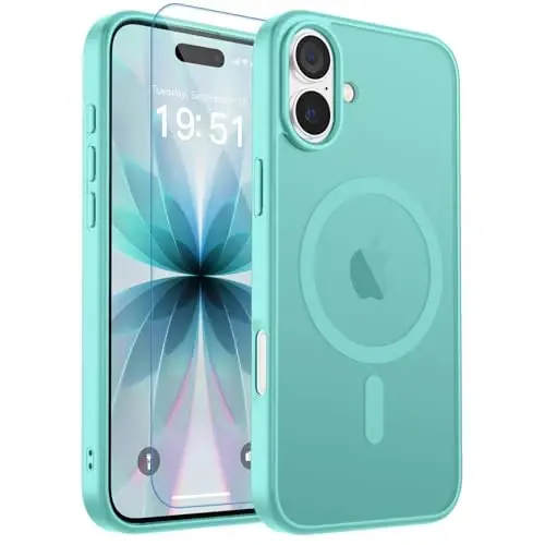 zapica iPhone 17 Kılıf için Manyetik, [Temperli Cam Ekran Koruyucu ile] [MagSafe ile Uyumlu] Yarı Saydam Mat Darbeye Dayanıklı Çizilmez Telefon Kılıfı, Mavi Yeşil 