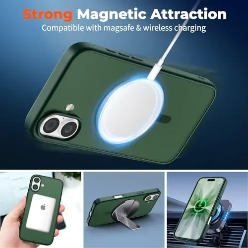 zapica iPhone 17 Kılıf için Manyetik, [Temperli Cam Ekran Koruyucu ile] [MagSafe ile Uyumlu] Yarı Saydam Mat Darbeye Dayanıklı Çizilmez Telefon Kılıfı, Orman Yeşili - 3