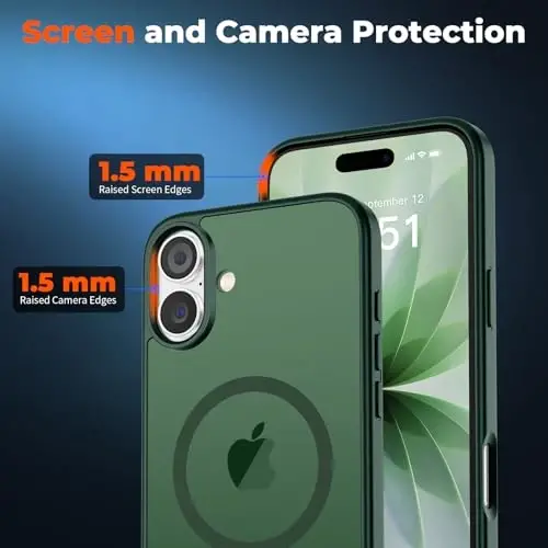 zapica iPhone 17 Kılıf için Manyetik, [Temperli Cam Ekran Koruyucu ile] [MagSafe ile Uyumlu] Yarı Saydam Mat Darbeye Dayanıklı Çizilmez Telefon Kılıfı, Orman Yeşili - 5