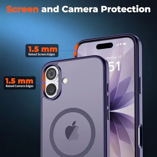 zapica iPhone 17 Kılıf için Manyetik, [Temperli Cam Ekran Koruyuculu] [MagSafe ile Uyumlu] Yarı Saydam Mat Darbeye Dayanıklı Çizilmez Telefon Kapağı, Koyu Mor - 5