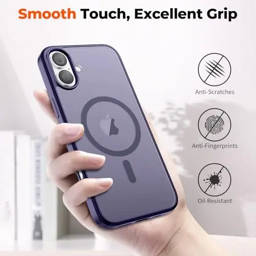 zapica iPhone 17 Kılıf için Manyetik, [Temperli Cam Ekran Koruyuculu] [MagSafe ile Uyumlu] Yarı Saydam Mat Darbeye Dayanıklı Çizilmez Telefon Kapağı, Koyu Mor - 6