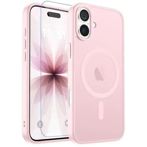 zapica iPhone 17 Kılıf için Manyetik, [Temperli Cam Ekran Koruyuculu] [MagSafe ile Uyumlu] Yarı Saydam Mat Darbeye Dayanıklı Çizilmez Telefon Kapağı, Pembe - 1