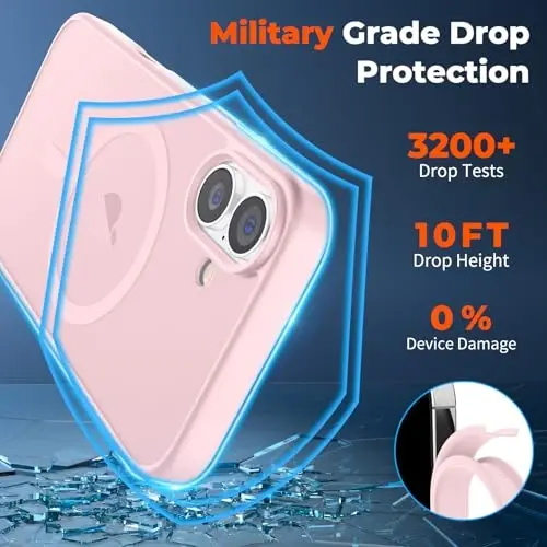 zapica iPhone 17 Kılıf için Manyetik, [Temperli Cam Ekran Koruyuculu] [MagSafe ile Uyumlu] Yarı Saydam Mat Darbeye Dayanıklı Çizilmez Telefon Kapağı, Pembe - 4