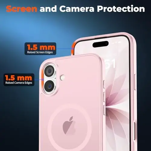 zapica iPhone 17 Kılıf için Manyetik, [Temperli Cam Ekran Koruyuculu] [MagSafe ile Uyumlu] Yarı Saydam Mat Darbeye Dayanıklı Çizilmez Telefon Kapağı, Pembe - 5