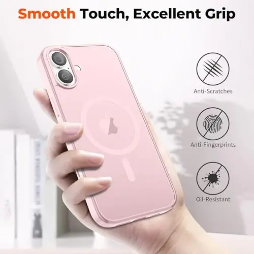 zapica iPhone 17 Kılıf için Manyetik, [Temperli Cam Ekran Koruyuculu] [MagSafe ile Uyumlu] Yarı Saydam Mat Darbeye Dayanıklı Çizilmez Telefon Kapağı, Pembe - 6