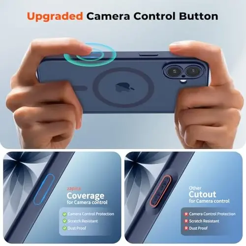 zapica Magnetic for iPhone 17 Case, Upgraded [Camera Control Button] [Full Camera Protection] [with 1 Screen Protector] Translucent Matte Shockproof Protective Phone Cover, Deep Blue - 4