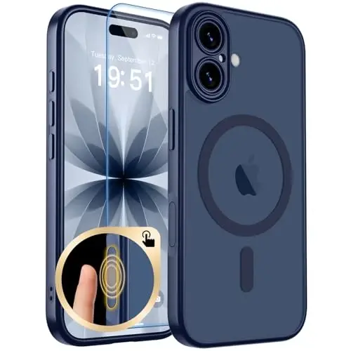 zapica Magnetic for iPhone 17 Case, Deep Blue | Upgraded Camera Control Button, Full Camera Protection, with Screen Protector, Translucent Matte Shockproof Phone Cover 