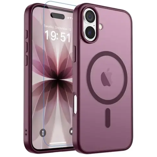 zapica Magnetic for iPhone 17 Case, [Compatible with MagSafe] [with 1 Tempered Glass Screen Protector] Translucent Matte Shockproof Anti-Scratch Phone Cover, Wine Red 