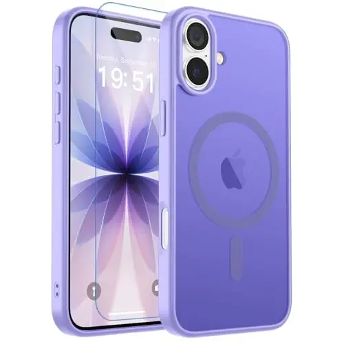zapica iPhone 17 Kılıfı için Manyetik, [Temperli Cam Ekran Koruyuculu] [MagSafe ile Uyumlu] Yarı Saydam Mat Darbeye Dayanıklı Çizilmez Telefon Kapağı, Açık Mor - 1