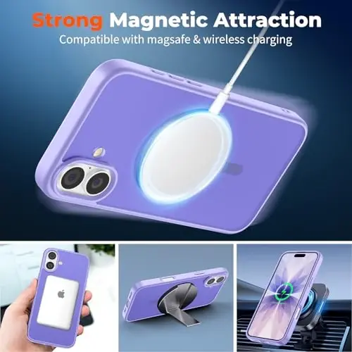 zapica iPhone 17 Kılıfı için Manyetik, [Temperli Cam Ekran Koruyuculu] [MagSafe ile Uyumlu] Yarı Saydam Mat Darbeye Dayanıklı Çizilmez Telefon Kapağı, Açık Mor - 3