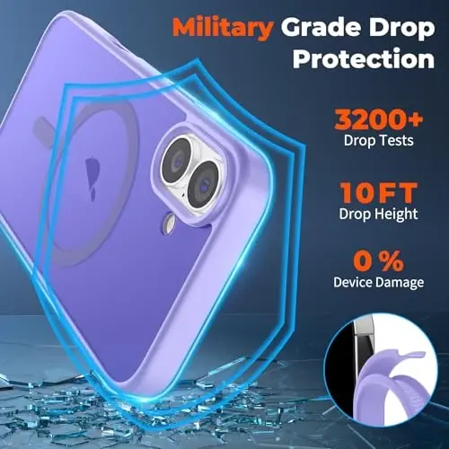 zapica iPhone 17 Kılıfı için Manyetik, [Temperli Cam Ekran Koruyuculu] [MagSafe ile Uyumlu] Yarı Saydam Mat Darbeye Dayanıklı Çizilmez Telefon Kapağı, Açık Mor - 4