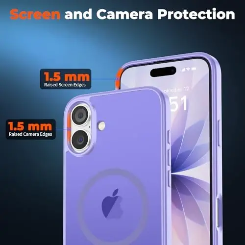 zapica iPhone 17 Kılıfı için Manyetik, [Temperli Cam Ekran Koruyuculu] [MagSafe ile Uyumlu] Yarı Saydam Mat Darbeye Dayanıklı Çizilmez Telefon Kapağı, Açık Mor - 5