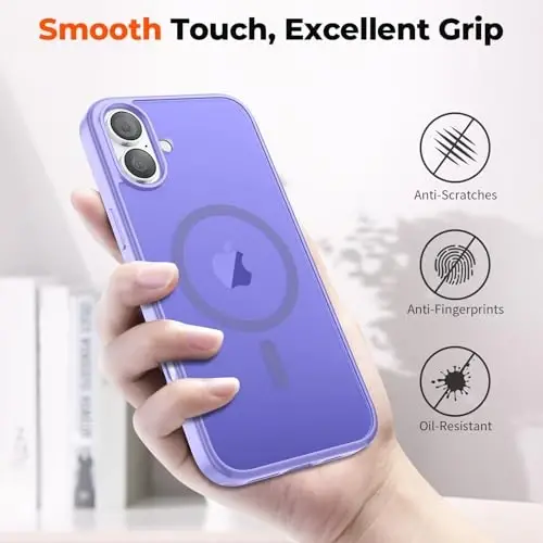 zapica iPhone 17 Kılıfı için Manyetik, [Temperli Cam Ekran Koruyuculu] [MagSafe ile Uyumlu] Yarı Saydam Mat Darbeye Dayanıklı Çizilmez Telefon Kapağı, Açık Mor - 6