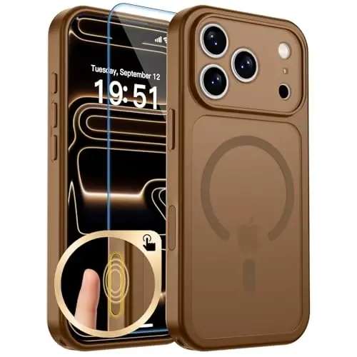 zapica Magnetic for iPhone 17 Pro Case, Dark Brown | Upgraded Camera Control Button, Full Camera Protection, with Screen Protector, Translucent Matte Shockproof Phone Cover - 1