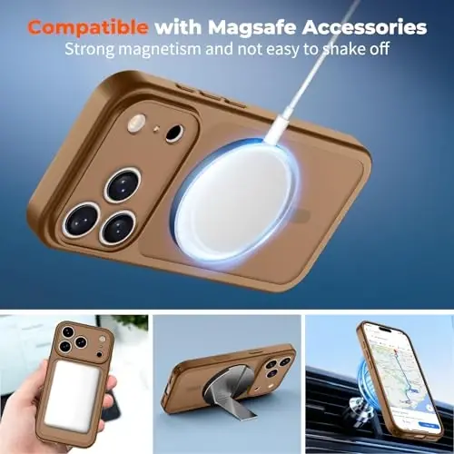 zapica Magnetic for iPhone 17 Pro Case, Dark Brown | Upgraded Camera Control Button, Full Camera Protection, with Screen Protector, Translucent Matte Shockproof Phone Cover - 3