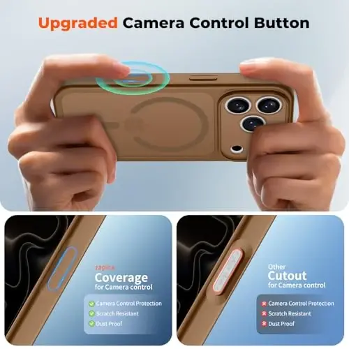 zapica Magnetic for iPhone 17 Pro Case, Dark Brown | Upgraded Camera Control Button, Full Camera Protection, with Screen Protector, Translucent Matte Shockproof Phone Cover - 4