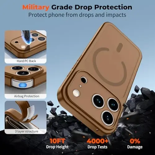 zapica Magnetic for iPhone 17 Pro Case, Dark Brown | Upgraded Camera Control Button, Full Camera Protection, with Screen Protector, Translucent Matte Shockproof Phone Cover - 6