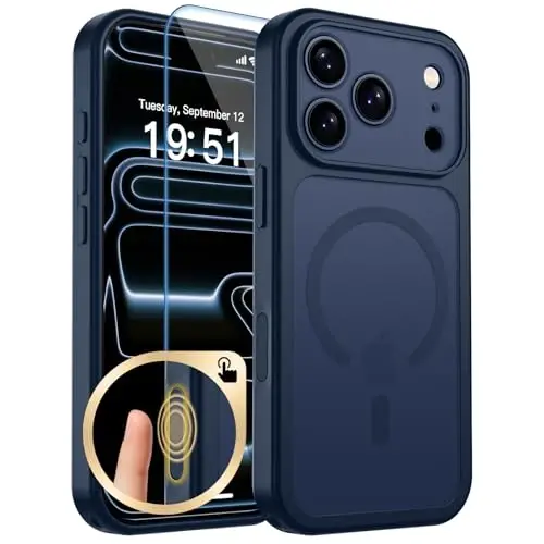 zapica Magnetic for iPhone 17 Pro Case, Upgraded [Camera Control Button] [Full Camera Protection] [with 1 Screen Protector] Translucent Matte Shockproof Protective Phone Cover, Sapphire Blue 