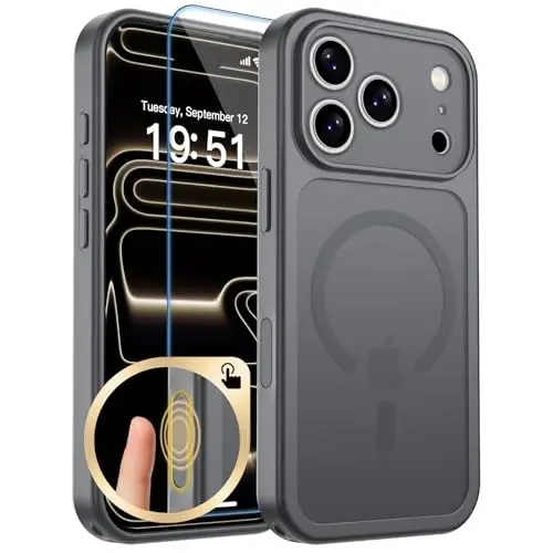 zapica Magnetic for iPhone 17 Pro Case, Gray | Upgraded Camera Control Button, Full Camera Protection, with Screen Protector, Translucent Matte Shockproof Phone Cover 