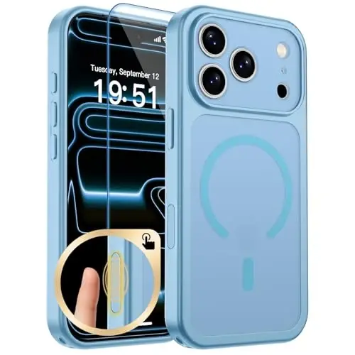 zapica Magnetic for iPhone 17 Pro Case, Upgraded [Camera Control Button] [Full Camera Protection] [with 1 Screen Protector] Translucent Matte Shockproof Protective Phone Cover, Sky Blue 