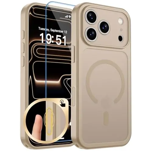 zapica Magnetic for iPhone 17 Pro Max Case, Upgraded [Camera Control Button] [Full Camera Protection] [with 1 Screen Protector] Translucent Matte Shockproof Protective Phone Cover, Sand Gold 