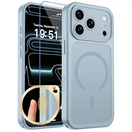 zapica Magnetic for iPhone 17 Pro Max Case, Silver Blue | Upgraded Camera Control Button, Full Camera Protection, with Screen Protector, Translucent Matte Shockproof Phone Cover 