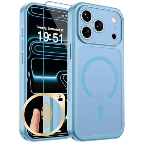 zapica Magnetic for iPhone 17 Pro Max Case, Sky Blue | Upgraded Camera Control Button, Full Camera Protection, with Screen Protector, Translucent Matte Shockproof Phone Cover 