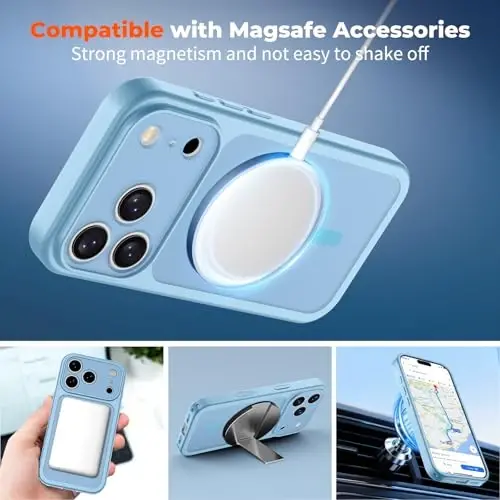 zapica Magnetic for iPhone 17 Pro Max Case, Sky Blue | Upgraded Camera Control Button, Full Camera Protection, with Screen Protector, Translucent Matte Shockproof Phone Cover - 3