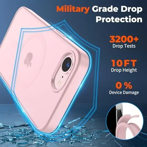 zapica iPhone 17e Kılıf ve iPhone 16e Kılıf ile Uyumlu [Temperli Cam Ekran Koruyucu] [MagSafe ile Uyumlu] Yarı Saydam Mat Darbeye Dayanıklı Çizilmez Telefon Kapağı, Pembe - 4