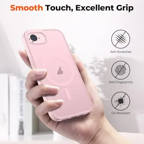 zapica iPhone 17e Kılıf ve iPhone 16e Kılıf ile Uyumlu [Temperli Cam Ekran Koruyucu] [MagSafe ile Uyumlu] Yarı Saydam Mat Darbeye Dayanıklı Çizilmez Telefon Kapağı, Pembe - 6