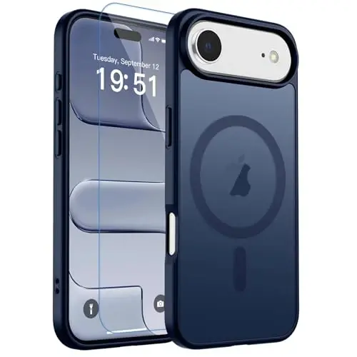 zapica Magnetic for iPhone Air Case, Navy Blue | with Screen Protector, Compatible with MagSafe, Military Grade Drop Protection, Translucent Matte Anti-Scratch Phone Cover 