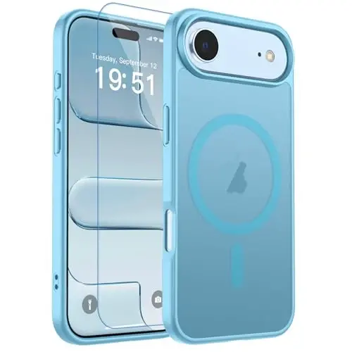 zapica Magnetic for iPhone Air Case, Light Blue | with Screen Protector, Compatible with MagSafe, Military Grade Drop Protection, Translucent Matte Anti-Scratch Phone Cover 